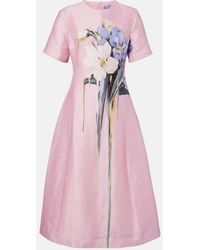 LEO LIN - Caroline Floral Linen-Blend Midi Dress - Lyst