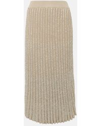 Brunello Cucinelli - Embellished Pleated Knit Midi Skirt - Lyst