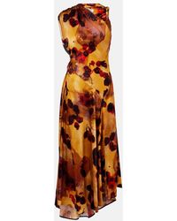 Victoria Beckham - Gathered Lace-Trimmed Silk Satin Gown - Lyst