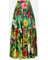 Dolce & Gabbana - Floral Tiered Cotton Maxi Skirt - Lyst