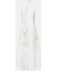 Oscar de la Renta - Halterneck Cotton Lace Midi Dress - Lyst