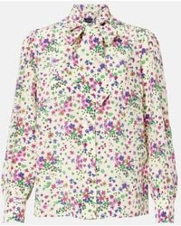 Gucci - Floral Tie-Neck Silk Shirt - Lyst