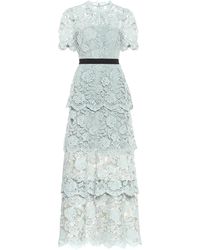 Self-Portrait Stufenkleid aus floraler Spitze - Grün