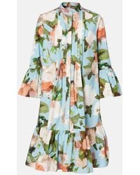 Erdem - Floral Gathered Cotton Poplin Minidress - Lyst