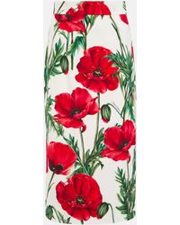 Dolce & Gabbana - Poppy-print Charmeuse Midi Skirt - Lyst