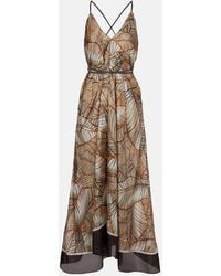 Brunello Cucinelli - Printed Silk Maxi Dress - Lyst