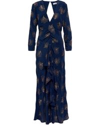 RIXO London Rose Embellished Silk Midi Dress - Blue
