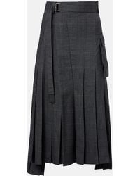 Sacai - Prince Of Wales Check Wool Midi Skirt - Lyst
