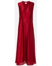 KHAITE - Syd Pleated Satin-Twill Midi Dress - Lyst