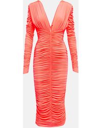 Alex Perry - Marin Ruched Neon Stretch-jersey Midi Dress - Lyst