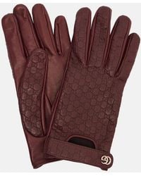 Gucci - Double G Gg Debossed Leather Gloves - Lyst