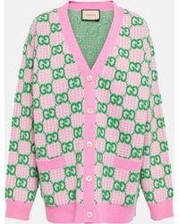 Gucci Cardigan de lana intarsia con GG - Verde