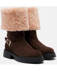 Ferragamo - Zaki Shearling-Lined Suede Knee-High Boots - Lyst