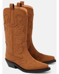 Ganni - Embroidered Faux Leather Cowboy Boots - Lyst