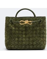 Bottega Veneta - Andiamo Intrecciato Small Suede Top-Handle Bag - Lyst
