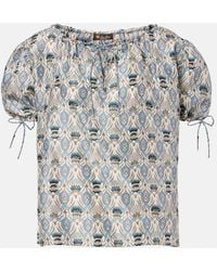 Loro Piana - Rose Printed Puff-Sleeve Silk Top - Lyst