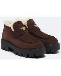 Prada - Shearling-Lined Suede Ankle Boots - Lyst