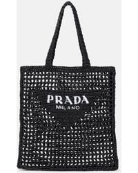 Prada - Logo Woven Raffia Tote - Lyst