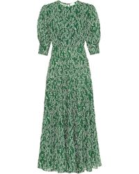 RIXO London Kirsten Printed Cotton & Silk Midi Dress - Green