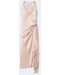 Maison Margiela - Gathered Lace-Trimmed Satin Slip Dress - Lyst