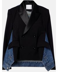 Sacai - Chaqueta Cruzada De Denim Y Lana - Lyst