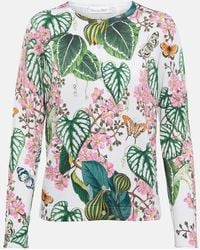 Oscar de la Renta - Floral Cotton-blend Knit Cardigan - Lyst