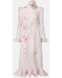 Zimmermann - Vestido Midi Crush De Lino Y Seda - Lyst