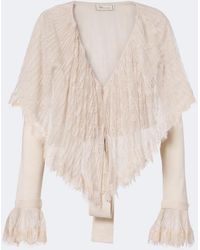Blumarine - Lace-Trimmed Virgin Wool Cardigan - Lyst