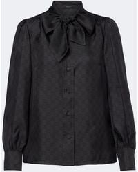 Gucci - Gg Tie-Neck Silk Twill Blouse - Lyst