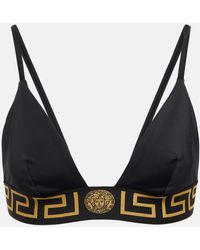 Versace Top de bikini con logo - Negro