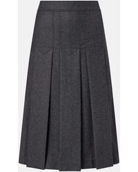 Prada - Pleated Virgin Wool Flannel Midi Skirt - Lyst