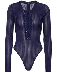 David Koma Lace-up Knit Bodysuit - Blue