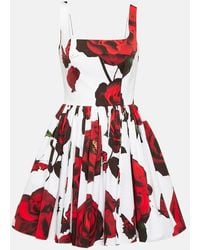 Alexander McQueen - Miniabito in popeline di cotone a fiori - Lyst