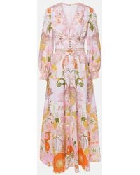 CAMILLA - Vestido Largo De Lino Floral Adornado - Lyst