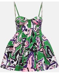 Area - Pleated Floral-print Cotton-twill Mini Dress - Lyst