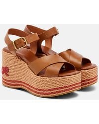 Chloé - Sand Leather Wedge Sandals - Lyst