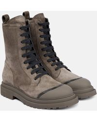 Brunello Cucinelli - Suede Combat Boots - Lyst