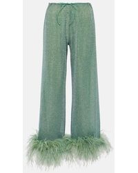 Oséree - Lumiere Plumage Feather-Trimmed Lame Pants - Lyst