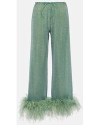 Oséree - Lumiere Plumage Feather-trimmed Lame Pants - Lyst