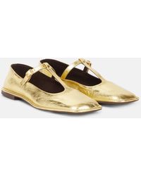The Row - Square T-Strap Leather Mary Jane Flats - Lyst