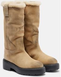 Miu Miu - Shearling-Lined Suede Knee-High Boots - Lyst
