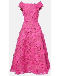 Monique Lhuillier - Midikleid Aus Guipure-Spitze - Lyst