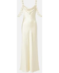Self-Portrait - Floral-Applique Satin Maxi Dress - Lyst