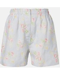 Prada - Floral Linen Shorts - Lyst