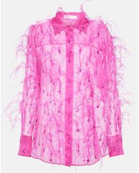 Valentino - Camisa de organza de seda con plumas - Lyst