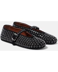 Alaïa - Crystal-Embellished Leather Ballet Flats - Lyst