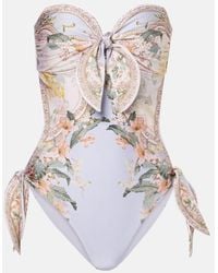 Zimmermann Ascension Floral Ruched Swimsuit in Metallic