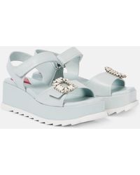 Roger Vivier - Embellished Leather Platform Sandals - Lyst