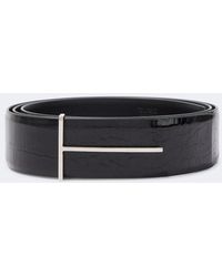 Tom Ford - T Croc-Effect Patent Leather Belt - Lyst