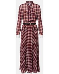 Self-Portrait - Belted Checked Chiffon Midi Dress - Lyst